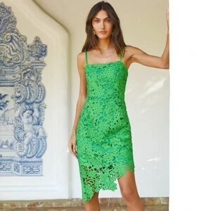 Adelyn Rae Crochet Lace Sleeveless Asymmetrical Hem Dress Large Green NWT